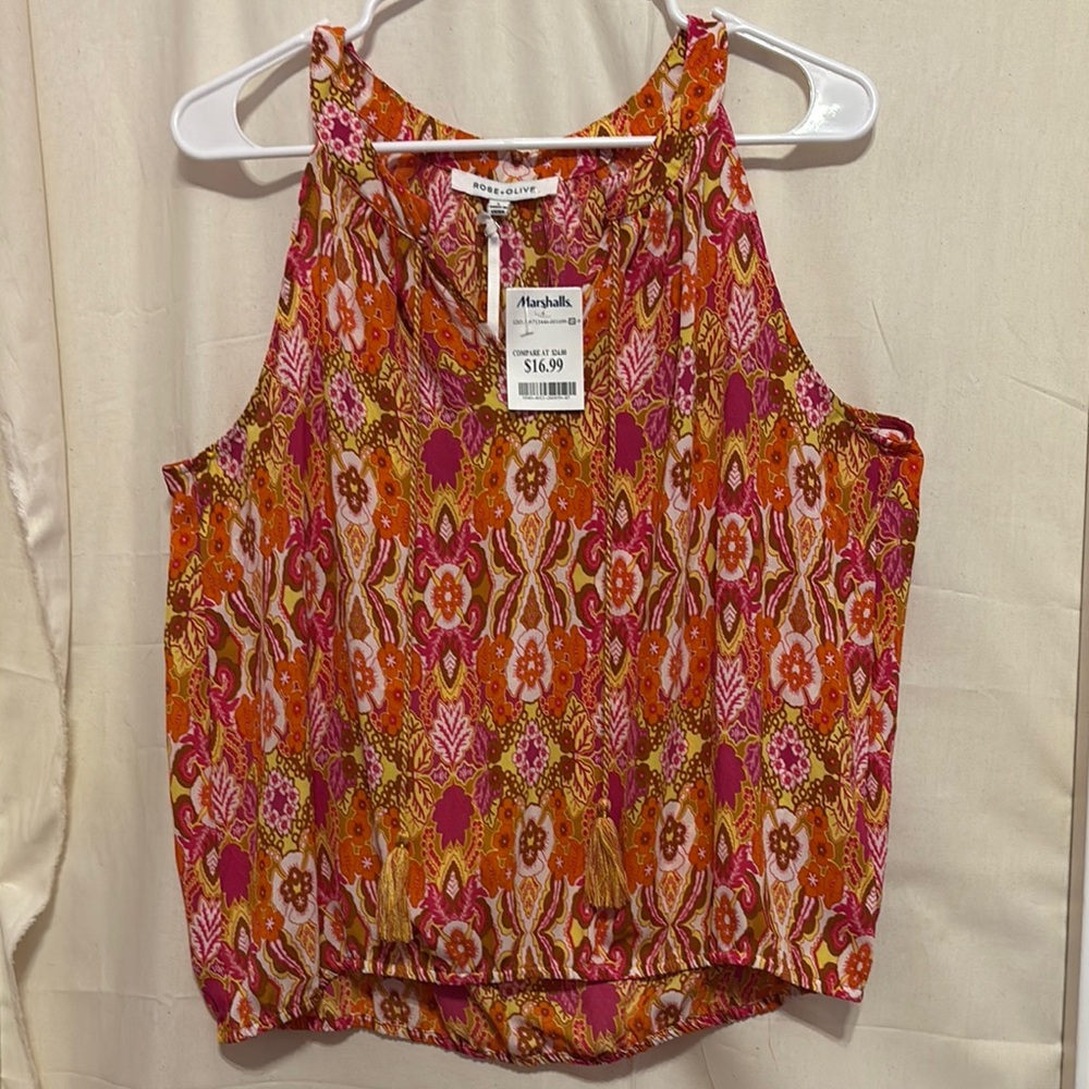 Rose & Olive Orange and Red Sleeveless Tank Top